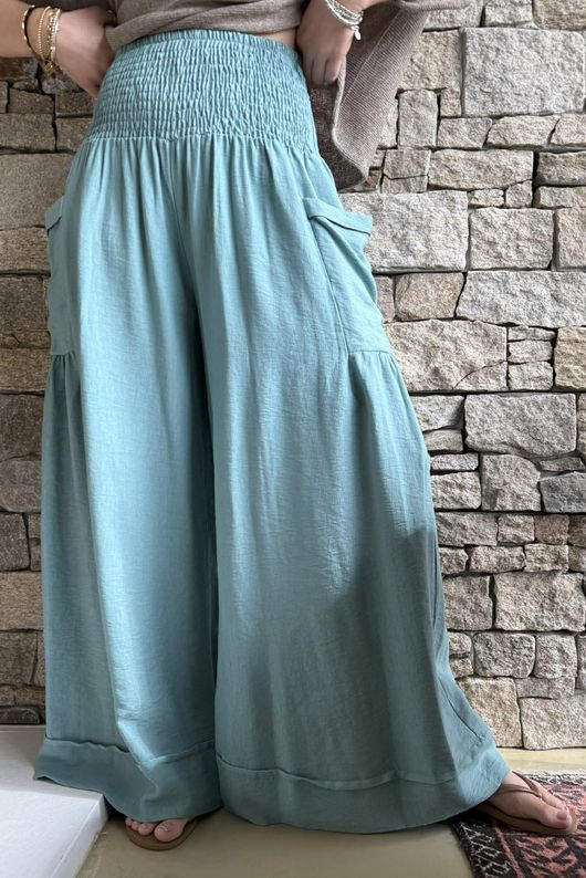 Basso Shirring Sailor Palazzo Pant Sage